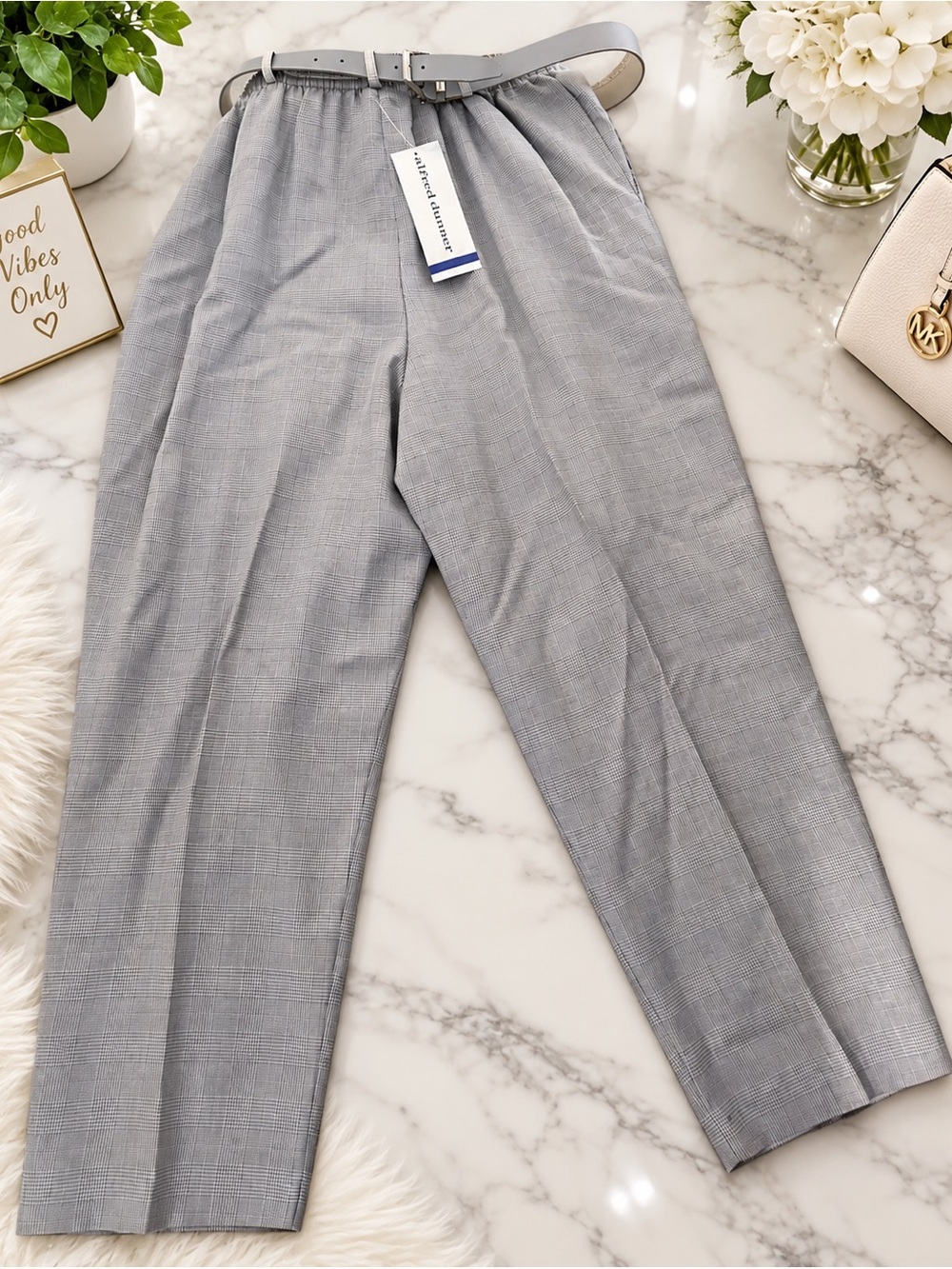 Alfred Dunner Light Gray Plaid Dress Pants